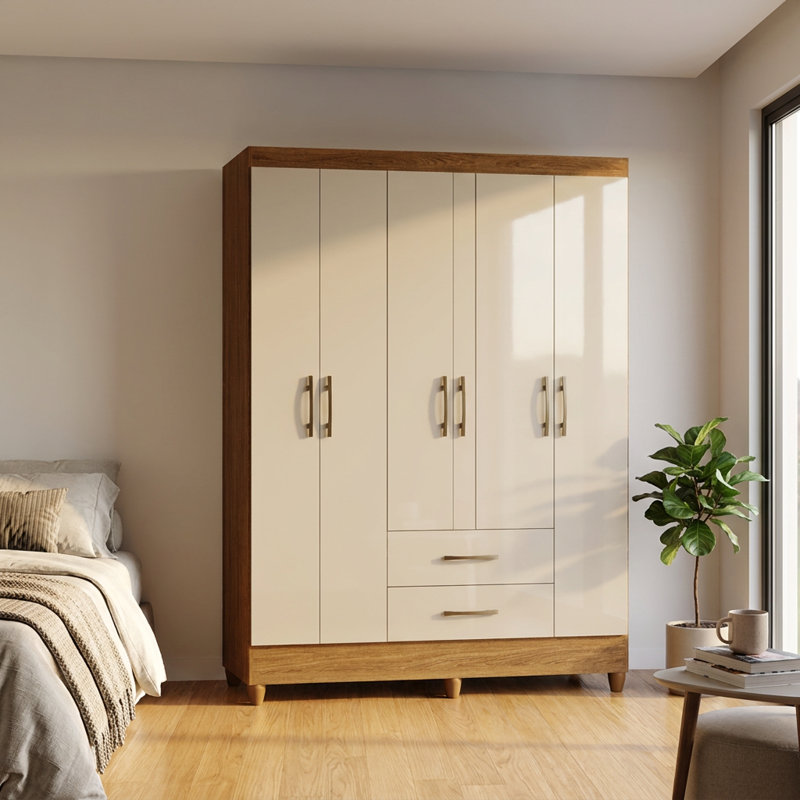 Armoire Panama 60,2 "avec tablettes réglables, tringle, Naturel / Blanc