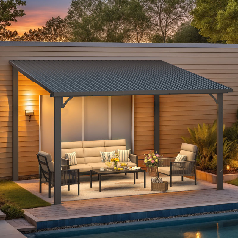Hardtop Gazebo With Galvanized Steel Sloping Roof, 98.4" H x 144" W x 110.4" D 