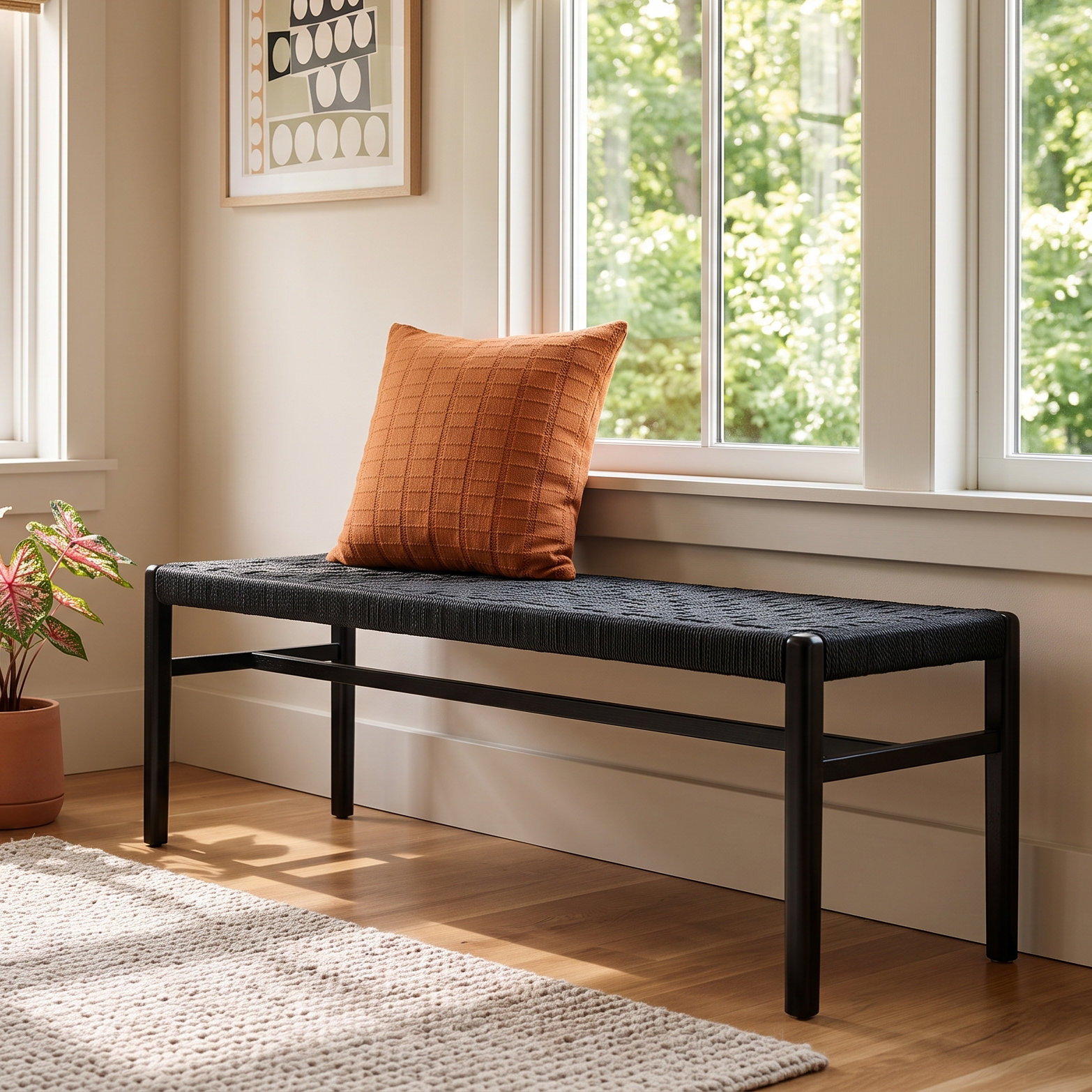 Piper Bedroom Bench, 18" H x 56" W x 17" D, Black