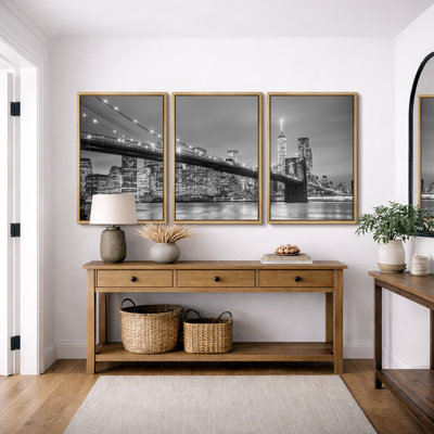 «Architecture Bridge», pont de Manhattan à New York, art moderne, photographie contemporaine en noir et blanc, impression sur toile encadrée, 3 pièces, art mural 16 po x 24 po x 3, 24 po x 36 po x 3