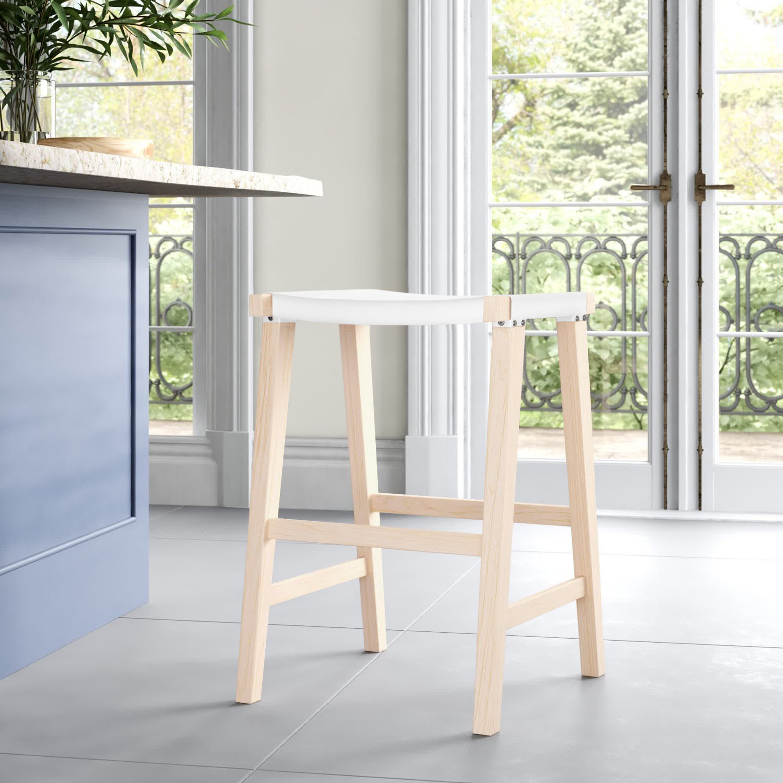 Kellan Genuine Leather Bar & Counter Stool, Counter Stool (26.8” Seat Height), White Genuine Leather