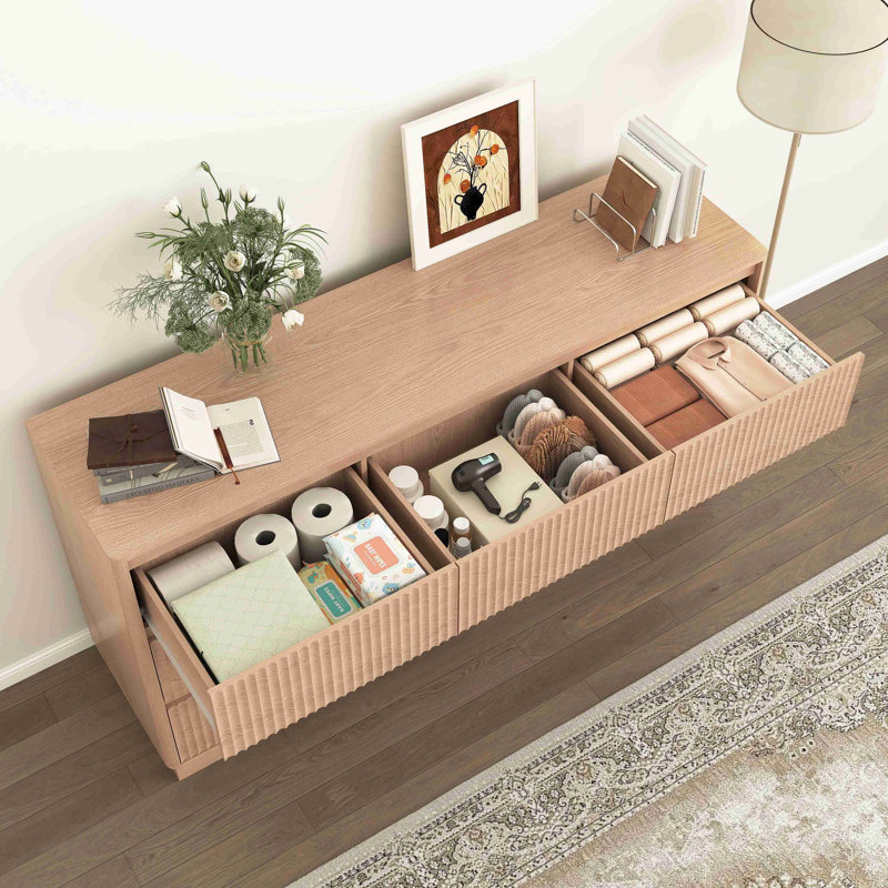 Commode 9 tiroirs pour chambre à coucher avec grands tiroirs, commode en bois, grande commode de plancher, long meuble télé moderne, table d'appoint avec rangement Mid-Century