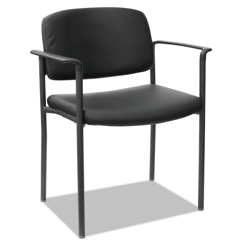 Black Faux Leather Stacking Reception Chairs with Metal Frame, Set of 2