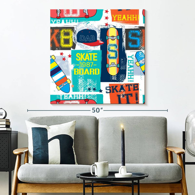 Retro Skateboarding Pattern, 33" H x 33" W