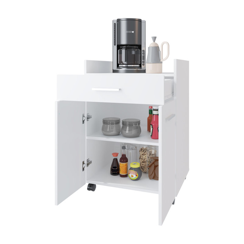 White Kitchen Cart With 2 Doors And 1 Drawer, Storage Option For Organized Kitchen, Caster Wheels Easy Movement, Particle Board Build, 33.98 In High, 17.87 Wide, 23.66 Deep - Coloured Convenient