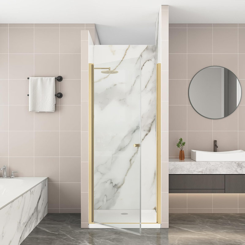 34-36" W X 72" H Frameless Shower Door With 1/4" Clear Tempered Glass, Brushed Gold