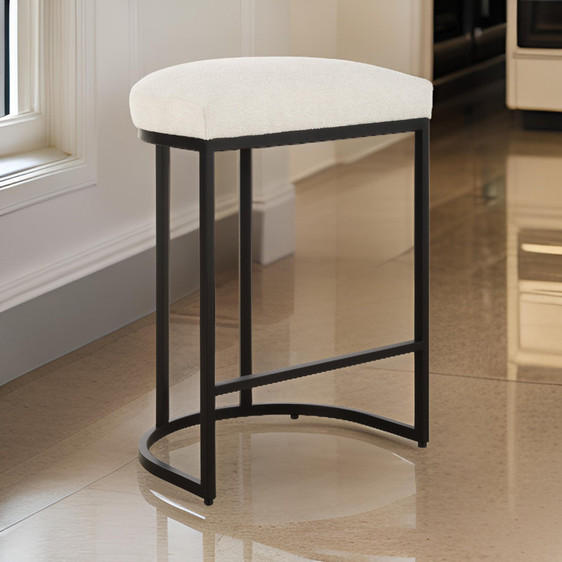 Tabouret à hauteur de comptoir Gyn, tissu performant, base en porte-à-faux, Blanc / noir