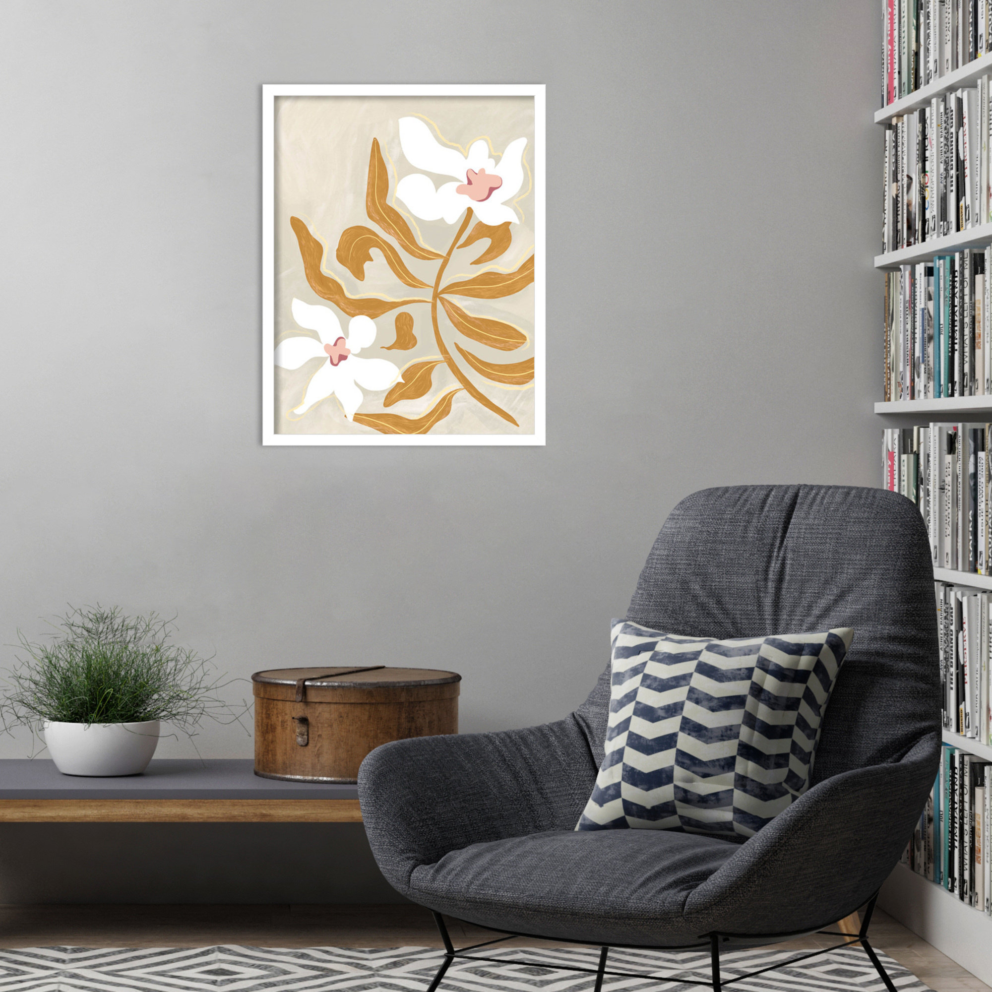 Flower Flower Flower by Arty Guava Wood Framed Wall Art Print, 25" H x 20" W, White