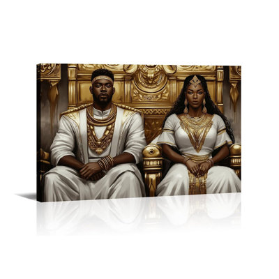 King and Queen Wall Art African American Wall Decor Framed Man & Woman Canvas Prints Black Couple Picture Portrait Prints for Bedroom Living Room Home Office - 16.00"x24.00"