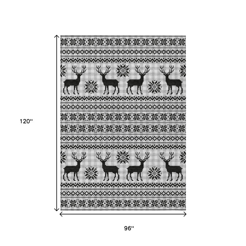 Tapis intérieur et extérieur lavable cerf noir et ivoire 8 pi x 10 pi
