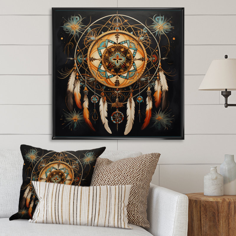 «Dream Catcher», voyage symbolique I - impression, Cadre flottant noir, H 30 po x l 30 po x P 1 po