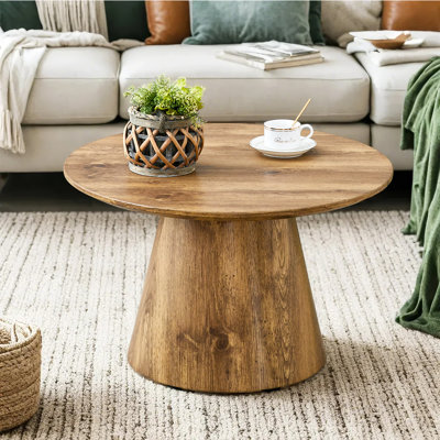 Senoa 19.6-Inch Mid-Century Modern Circular Pedestal Wooden End Table