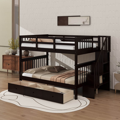 Stairway Full-Over-Full Bunk Bed With Drawer, Storage And Guard Rail For Bedroom
