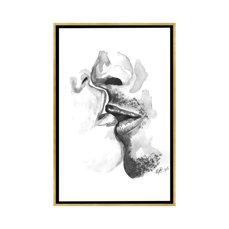Kiss, reproduction d’art, H 26 po x l 18 po x 1,5 po, Toile encadrée d'or, Pas de tapis