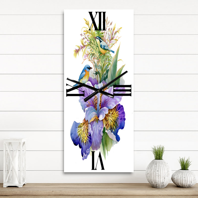 Horloge murale Iris avec oiseaux, Grand