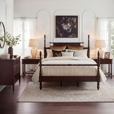 Beckett Morocco Brown King Solid Wood Low-Profile Bed Frame with Spindle Design