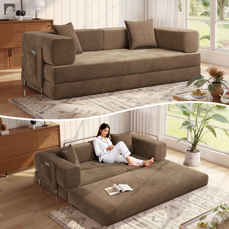 78.8''Sleeper Couch Bed for Livingroom,Convertible Modular Sofa with Armrest Pillow,Modular Foldable Corduroy Couches in a Box,No Assembly