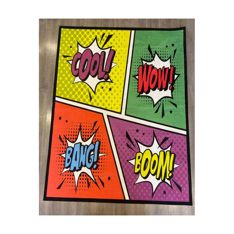 Tapis Pop Art Cool Wow Bang Boom Text, Rectangle 2 pi 6 po x 4 pi 11 po
