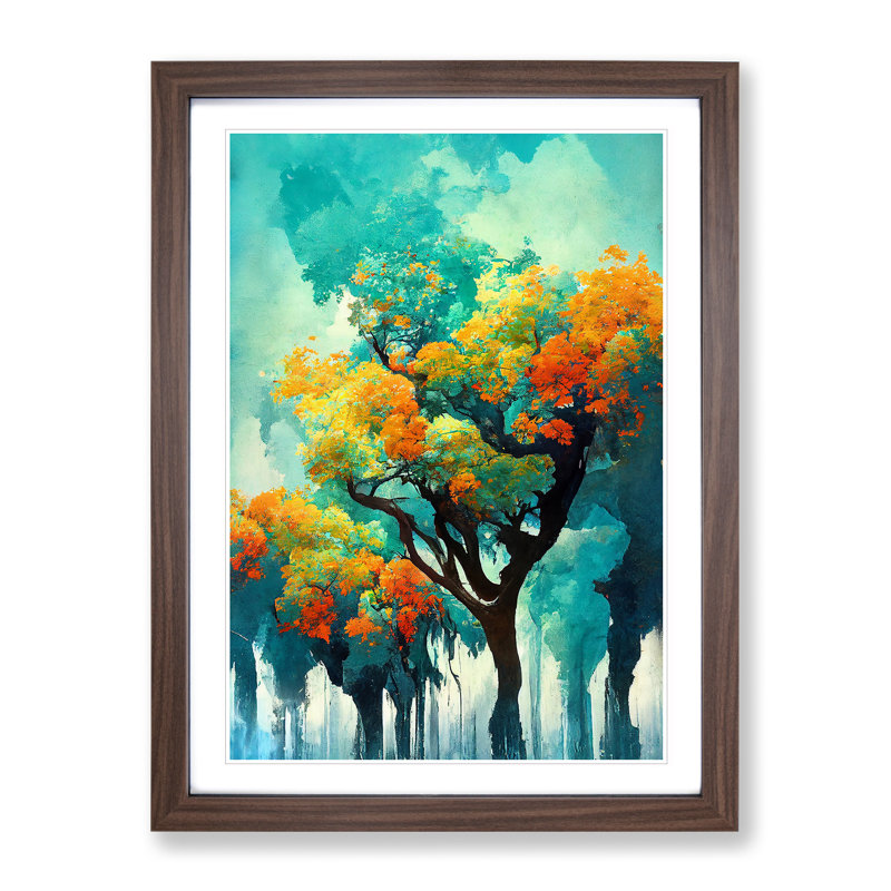XV1022-3650X Pretty Abstract Trees No.1 - - Wall Art, 48cm H x 36cm W, Walnut Framed, White