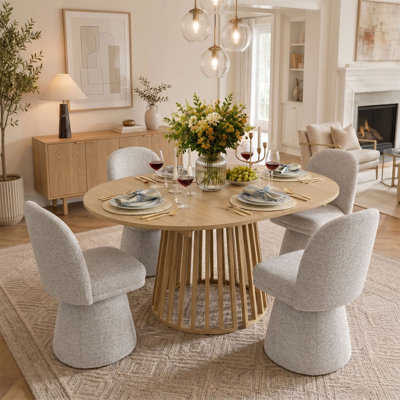 Ensemble de table de salle à manger pour 4 personnes avec table ovale extensible et 4 chaises pivotantes rembourrées en tissu