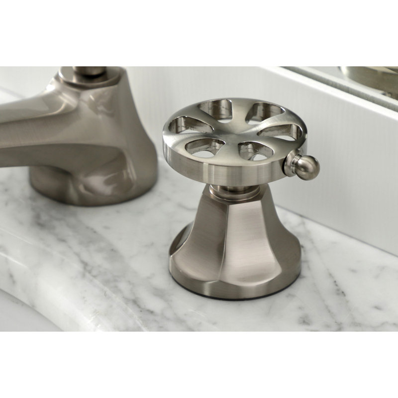 Kingston Brass Hamilton Two-Handle 3-Hole Deck Mount Widespread Bathroom Faucet with Brass Pop-Up Drain, Brushed Nickel