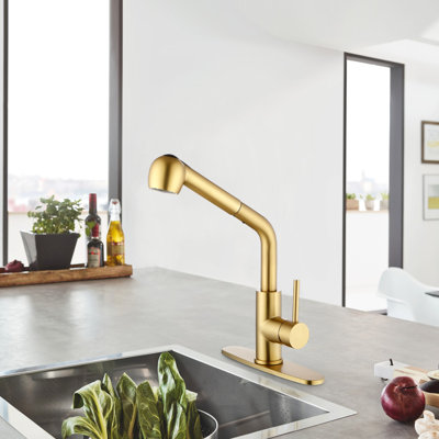 Robinet d'évier de cuisine à poignée simple en or - Finition rouille pour une durabilité de 1,8 GPM