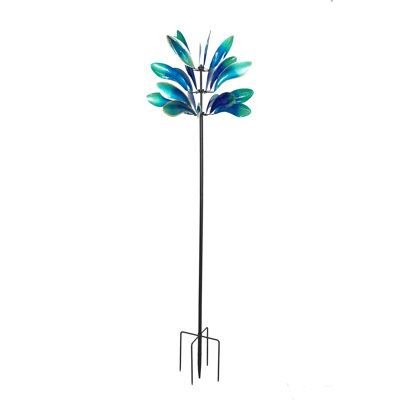 Blue and Green Water Splash Metal Kinetic Wind Spinner Garden Stake