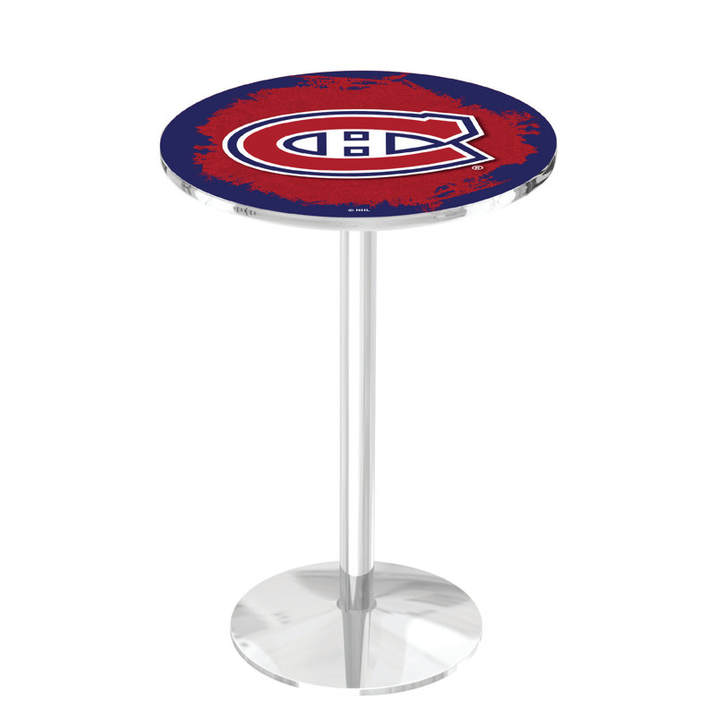 NHL Round Metal Base Dining Table, Chrome, Montreal Canadiens