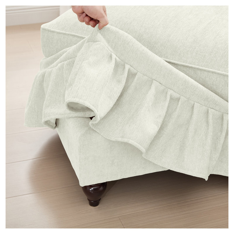 Canapé modulaire modulaire en chenille en U avec jupes à volants amovibles et accoudoirs évasés - Canapé nuage beige