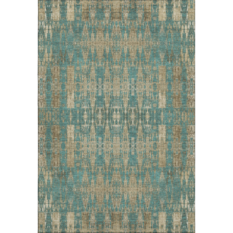 Premium Machine Washable Cerrito AMF580 Teal, Rectangle 3' x 5'