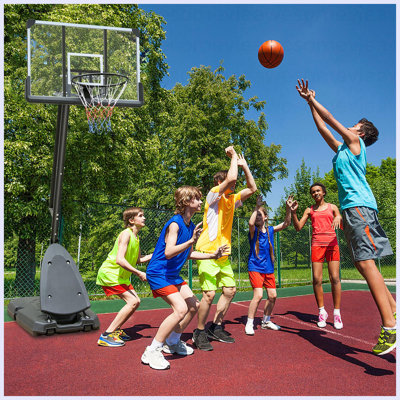 Hauteur du panier de basketball réglable en hauteur, support de basketball réglable de 7,5 à 10 pi avec panneau arrière de 44 po, système de but de basketball portatif avec base stable et roulettes, pour l'extérieur
