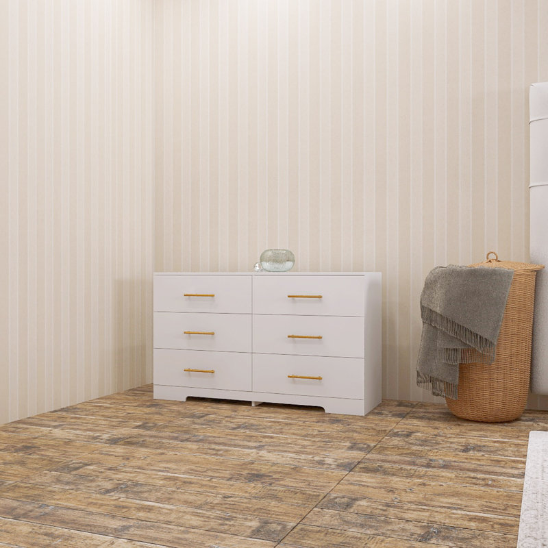 Grande commode 6 tiroirs avec poignée dorée, Blanc