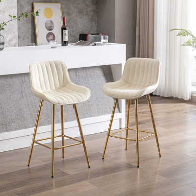 30 Inch Set Of 2 Bar Stools,With Chrome Footrest Velvet Fabric Counter Stool
