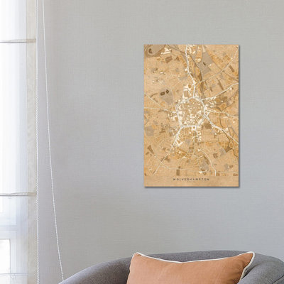 Map Of Wolverhampton (England) In Sepia Vintage Style by Blursbyai - Gallery-Wrapped Canvas Giclée on Canvas
