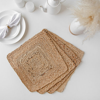 Square Braided Jute Placemats | 14" | Set of 4 | Natural