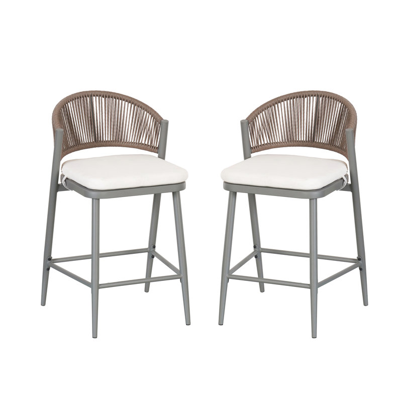 Tabouret de comptoir moderne pour l'extérieur de 26 po de hauteur avec siège en forme de PE, de 2, gris mat - cadre rouille, coussin d'eau à utiliser