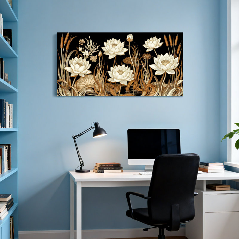 Plants &Flowers Lotus Flowers And Reeds Pattern, 16" H x 32" W