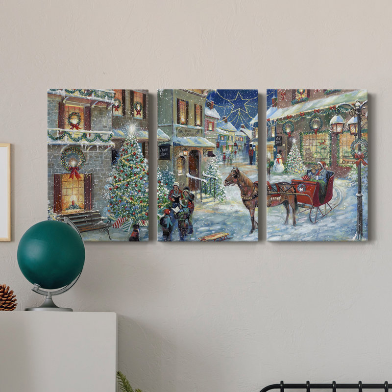Holiday Joy Caroling - Toile tendue avec châssis de qualité supérieure - Prêt à être accroché, H 36 po x l 72 po x P 1 po