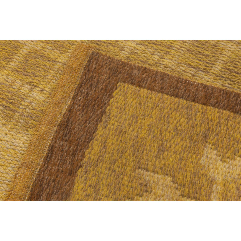 Tapis à tissage plat brun / jaune à motif géométrique rétro Mid-20Th Century Mid-20Th Century
