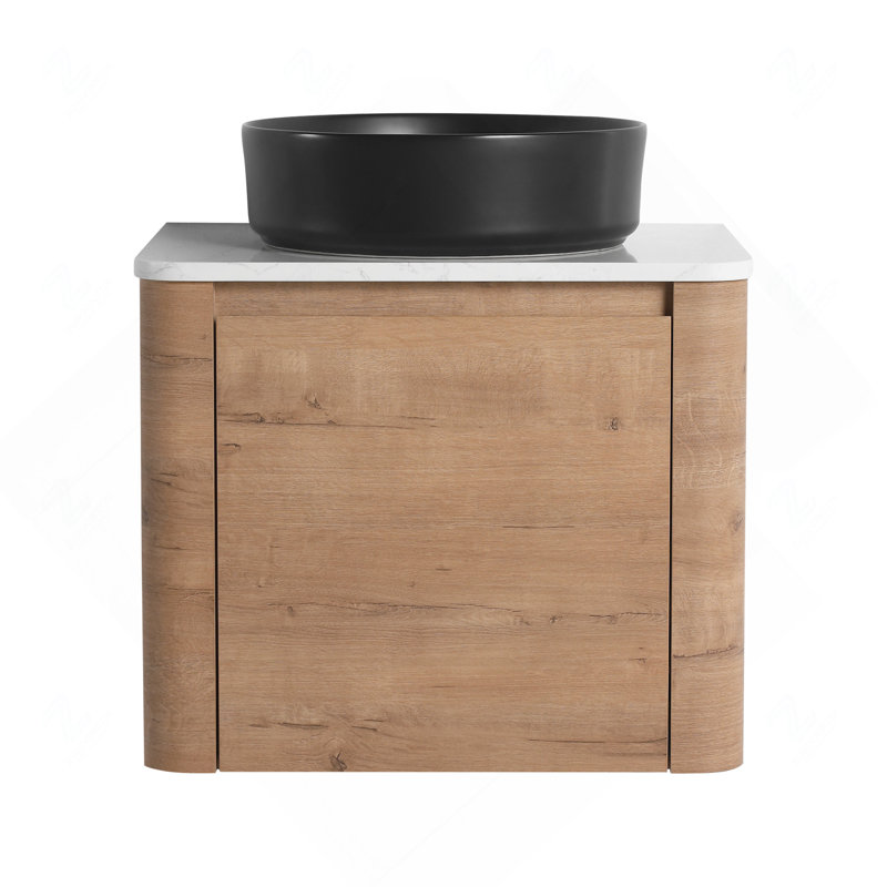 Meuble-lavabo mural 24 po en contreplaqué avec vasque en céramique et 1 porte à fermeture en douceur, Brun