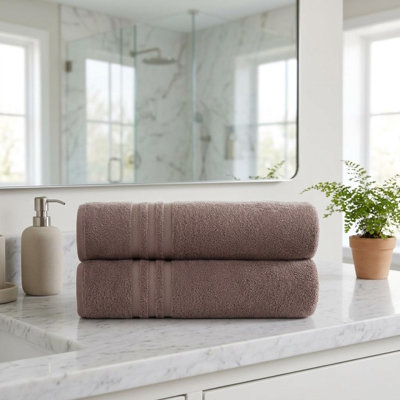 Ensemble de deux serviettes de bain en coton turc brun 27 po x 54 po
