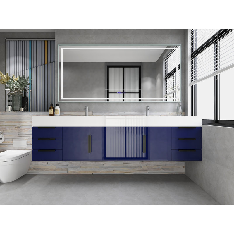 Jessica 84'' Single Bathroom Vanity with Acrylic Top, Navy Blue