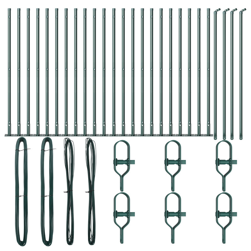 Vidaxl Fence Posts With Base Plates 26 Pcs Diameter32mm Galvanised Steel, 50cm H x 3.2cm W, Green