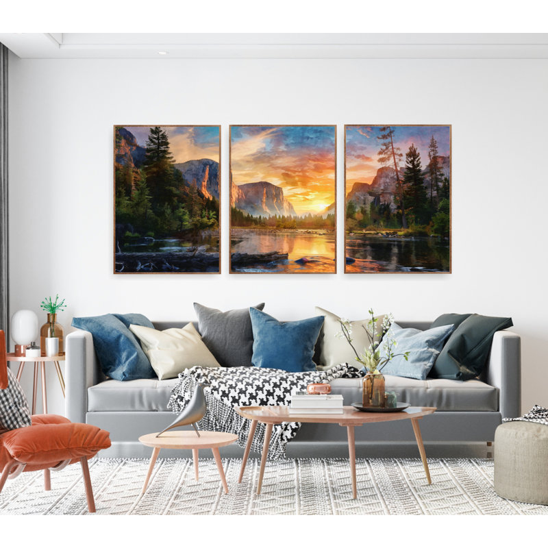 Ensemble de 3 affiches ou toiles très grandes, parc national des Great Smoky Mountains, décor de chalet, Toile tendue
