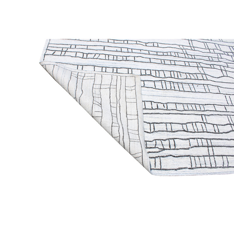 Tapis ivoire / noir noué à la main de haute qualité, Rectangle 9 pi x 12 pi