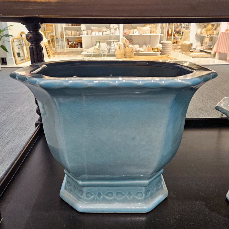 Handmade Ceramic Basin, 10.5" H x 13" W x 11" D, Teal