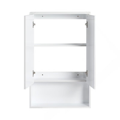 24" Bathroom Wall Cabinet, Soft Close Doors, Float Mounting Design,Glossy White,(KD-Packing)