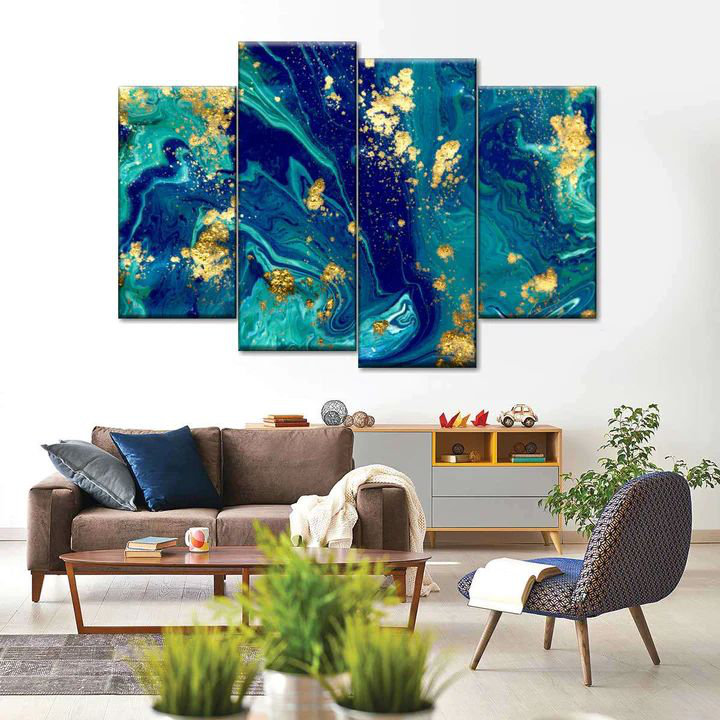 Marbre écoulement abstrait 4 pièces, H 22 po x l 36 po x P 1 po