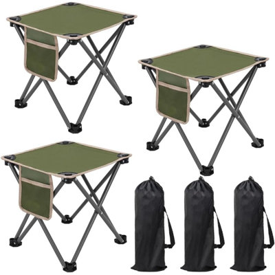 Paquet de 3 tabourets de camping, tabourets pliants portatifs de 13,3 pouces avec sac de transport pour adultes, siège portatif extérieur pour mini chaise de chasse et de pêche (vert armée)