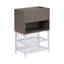 Lit plateforme double en métal avec tablettes de rangement à deux niveaux, armoire de rangement en bois, blanc